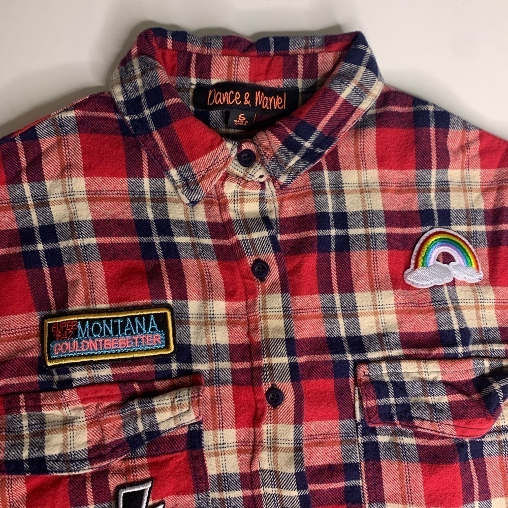 Dance Marvel cherry red Patchwork Plaid Fray butt… - image 4